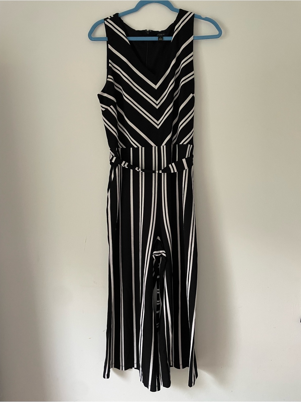 Ann Taylor Black and White Striped Sleeveless Jumpsuit